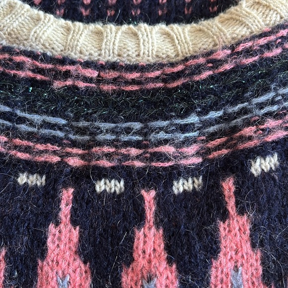 Anthropologie Elsamanda Fair Isle Sweater Women’s Cream Navy Pink Sparkle Size S - Picture 6 of 10